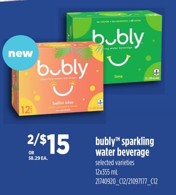 BUBLY™ SPARKLING WATER BEVERAGE, 12x355 ml from Your Independent Grocer